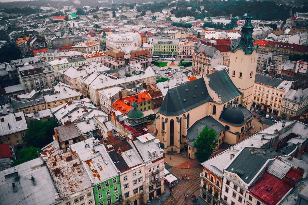 View over of Lviv, Ukraine's old city.