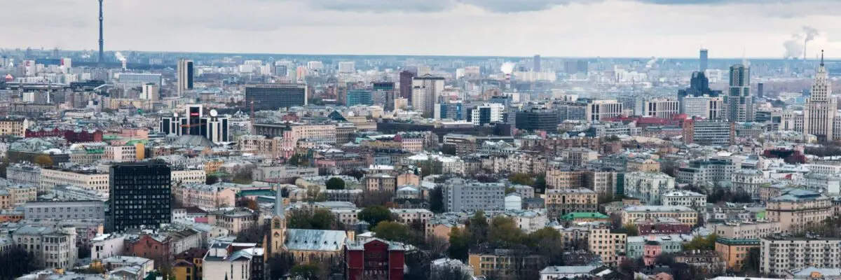 A view overlooking typical Moscow apartments.